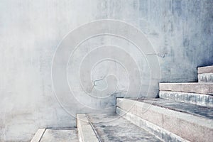 Empty Gray Concrete Stair, Modern Cement Industrial Loft Style. Side View and Selective Focus