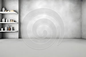 Empty Gray Wall Room with Concrete Backdrop for Studio Shoots.