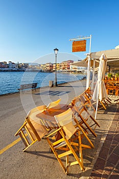 Empty greek cafe, Chania, Crete