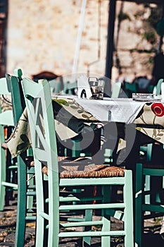 Empty greek cafe on Crete Island