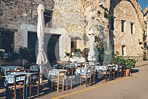 Empty greek cafe on Crete Island