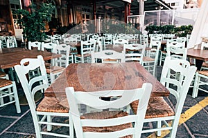 Empty greek cafe on Crete Island