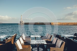 Empty greek cafe on Crete Island