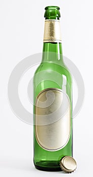 Empty green beer bottle with crown seal