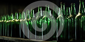 Empty Green Bottles. Eco-Friendly Industry. Sustainability And Reusability. Generative AI