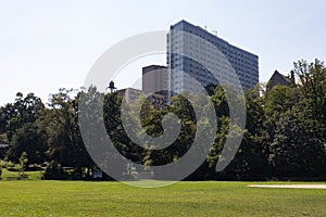 Empty Green Field at Morningside Park in Morningside Heights of New York City during the Summer