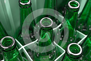 Empty green glass beer bottles