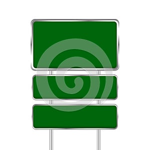 Empty green traffic sign board and pole metal isolated on white background, traffic sign board plate blank copy space, metal green