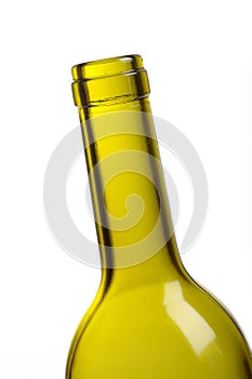 Empty green wine bottle isolated over white