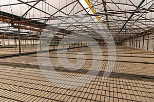Empty greenhouse with irrigation system