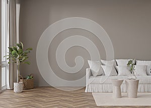 Empty grey wall in modern living room. Mock up interior in contemporary style. Free, copy space for your picture, text