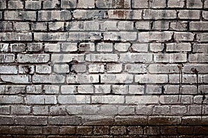 Empty Grunge Industrial Street With White And Orange Brown Brick Wall