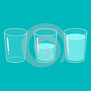 Empty, half and full glass of water