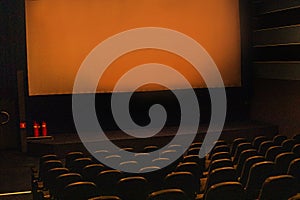 empty hall with chairs in a cinema before watching a movie, .