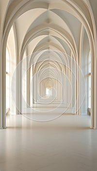 Empty Hallway With Columns and Arches