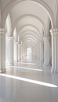 Empty Hallway With Columns and Arches