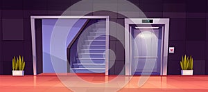 Empty hallway interior with elevator and stairs