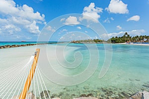 Empty hammock on tropical beach