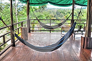 Empty hammocks at a jungle resort