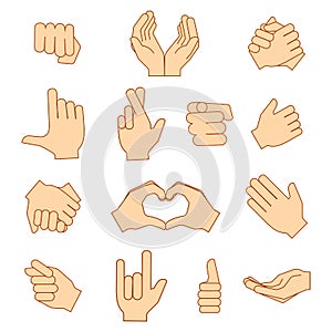 Empty hands holding protect giving gestures icons set isolated on white.