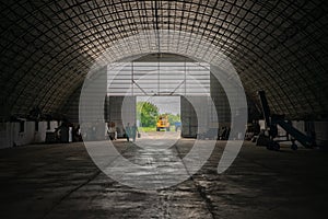 Empty hangar. Manufacturing plant or large warehouse.