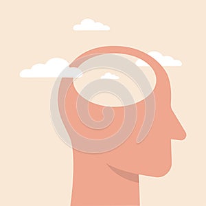 Empty head icon. illustration of stupid, foolish and empty-headed person. Head profile with clear sky