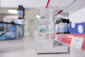 Empty health care shop filled with boxes of medicaments and vitamins to help customers