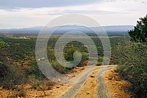 An empty highway against a valley in West Pokot, Kenya