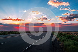 Empty highway asphalt road and beautiful sky sunset landscape.