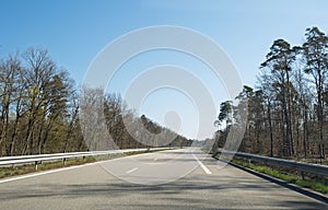 Empty Highway Surrounded by Trees on Clear Day photo