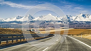 Empty highway and Tatra mountains, Slovakia