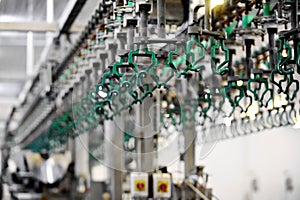 Empty Hooks In A Meat Processing Factory