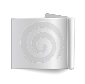 Empty horizontal album mockup. Blank open magazine with shadows top view. Realistic white clean paper sheets, journal or