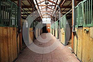 Empty horse stall in an animal farm rural scene