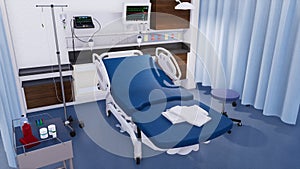 Empty hospital bed in modern emergency room