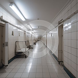 An empty hospital hallway