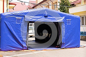 Empty Hospital triage tent entrance for COVID 19 pandemic photo