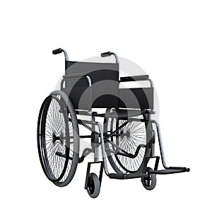 Empty hospital wheelchair for patient transportation. 3D illustration isolated on white with clipping path