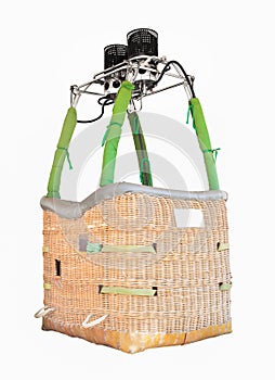 Empty hot air balloon basket on white background