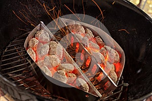 Empty Hot Charcoal Barbecue Grill With Flame.