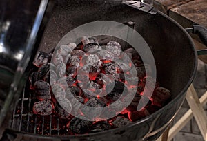 Empty Hot Charcoal Barbecue Grill With Flame.