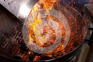 Empty Hot Charcoal Barbecue Grill With Flame.