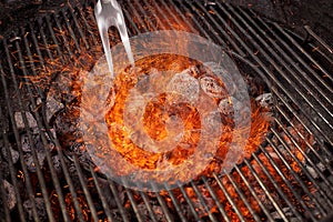 Empty Hot Charcoal Barbecue Grill With Flame.