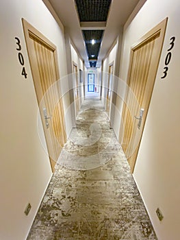 Empty hotel corridor, hallway