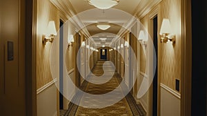 Empty hotel corridor at night, classic style
