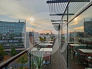 Empty hotel terrace early morning