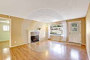 Empty house interior with cozy fireplace