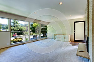 Empty house interior. Glass wall living room