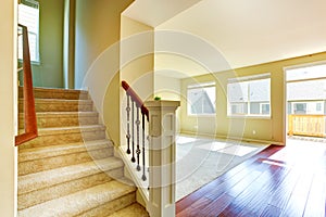 Empty house interior. Living room with staircase