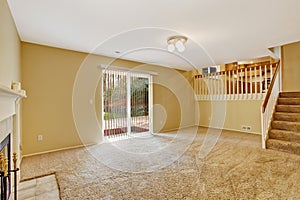 Empty house interior. Living room with walkout deck